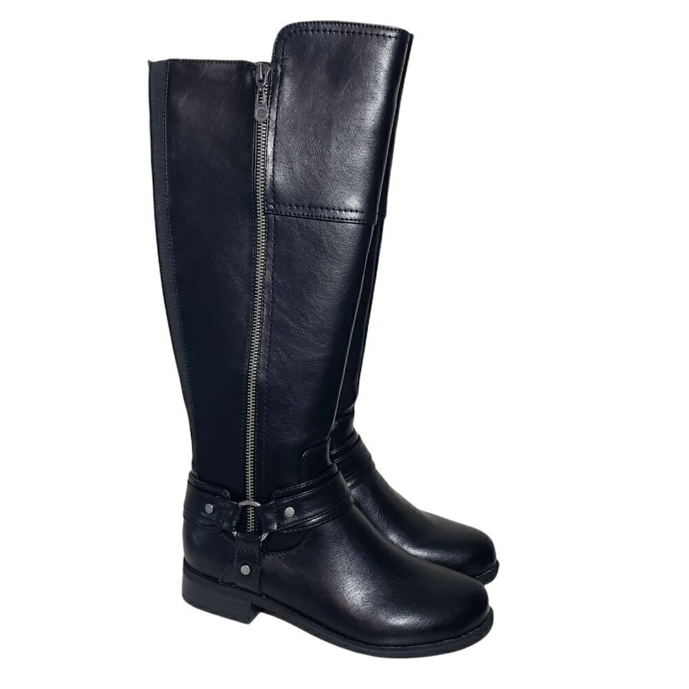 GBG Los Angeles Womens Black Pull On Round Toe Zip Knee High Riding Boot Various